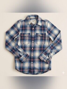 Abercrombie & Fitch Muscle Fit Flannel Shirt Men's M Blue Beige Red Plaid Button